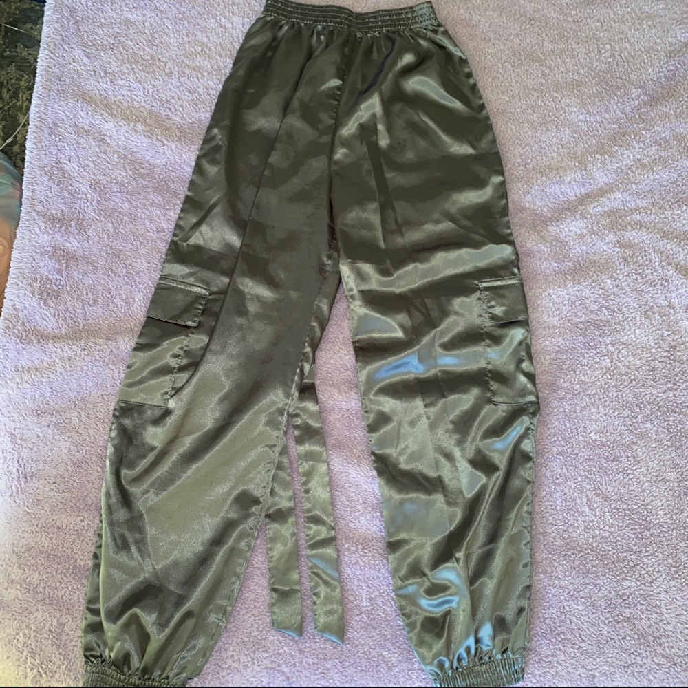 Pretty Little Thing satin cargo joggers